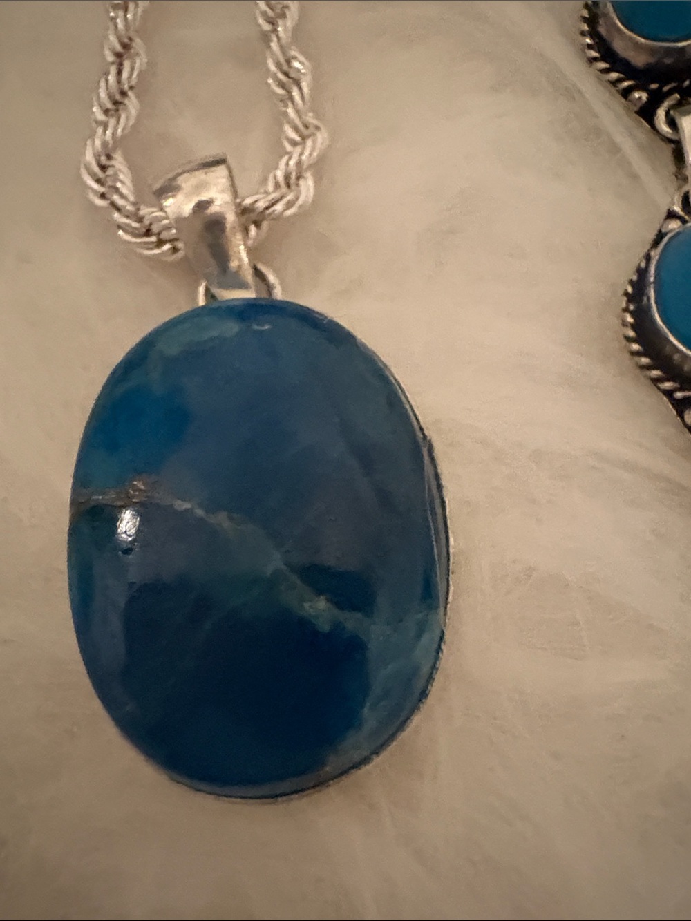 Turquoise Silver Stone Tone Necklace, Bracelet, Earrings & Size 7 Ring Set - Picture 2 of 6
